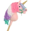 Super Hobby Horse Vienaragis ant lazdos Hobby Horse rožinis su spalvota karčiene ir auksiniu ragu