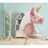 Super Hobby Horse Vienaragis Hobby Horse lazdoje pastelinės rožinės spalvos su balta karčiais A4