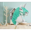Super Hobby Horse Hobby Horse vienaragis su lazda balta spalva su mėtų karčiais ir sidabriniu ragu