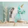 Super Hobby Horse Vienaragis Hobby Horse su lazda mėtų spalvos su balta karčiais ir auksiniu ragu