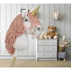 Super Hobby Horse Vienaragis ant lazdos Hobby Horse su rožine karčiene ir auksiniu ragu