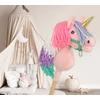 Super Hobby Horse Vienaragis ant lazdos Hobby Horse rožinis su spalvota karčiene ir auksiniu ragu