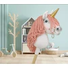 Super Hobby Horse Vienaragis ant lazdos Hobby Horse su rožine karčiene ir auksiniu ragu