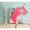 Super Hobby Horse Vienaragis Hobby Horse lazdoje su neonine rožine karčiene ir sidabriniu ragu