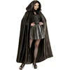 Juodas satino apsiaustas su gobtuvu, 145 cm