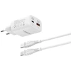 Telefono įkroviklis VEGER USB A + C tipo PD Super Charge PPS 45W + duomenų kabelis C tipo į C tipo 100W TR101 baltas