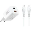 Telefono įkroviklis VEGER USB A + C tipo PD Super Charge PPS 100W + duomenų kabelis C tipo į C tipo 240W TR150 baltas