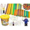 Konstrukcinės spalvotos plastikinės šiaudelės 800 vnt kibirėlyje
