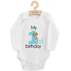 Kūdikių bodis su spaudiniu New Baby My first birthday mėlynas