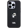 Karl Lagerfeld KLHCP14LGSAKCPK iPhone 14 Pro 6.1″ juodos spalvos kietas dėklas Gripstand Saffiano Karl&Choup