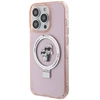 Karl Lagerfeld KLHMP15LHMRSKCP iPhone 15 Pro 6.1″ rožinės spalvos kietas dėklas su žiediniu stovu Karl&Choupette Mag