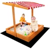 Vaikiška medinė smėlio dėžė su baldakimu Baby Mix 120x120 cm raudona-balta