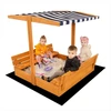 Vaikiška medinė uždaroma smėlio dėžė su suolais ir baldakimu Baby Mix 120x120 cm mėlynos ir baltos spalvų