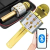 Ausinės Karaoke mikrofonas su garsiakalbiu, Bluetooth, 4 balso stiliai, apšvietimas, auksinis