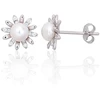 Diamond Sky Jewelry Sidabriniai auskarai su cirkoniais ir perlais „Daisy Light“