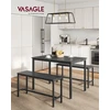 Songmics Vasagle Valgomojo stalas su 2 suolais, 3 vnt., pelenų-juodos-juodos spalvos