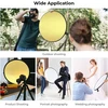 80 cm sulankstomas apvalus dvipusis fotografavimo reflektorius su auksiniu ir sidabriniu paviršiais ir nešiojimo dėklu studijos apšvietimui ir lauko fotografijai, šviesos atšvaitas fotografijai, fotografavimo atšvaitas, foto reflektorius, apvalus fotografijos atšvaitas