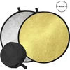 80 cm sulankstomas apvalus dvipusis fotografavimo reflektorius su auksiniu ir sidabriniu paviršiais ir nešiojimo dėklu studijos apšvietimui ir lauko fotografijai, šviesos atšvaitas fotografijai, fotografavimo atšvaitas, foto reflektorius, apvalus fotografijos atšvaitas