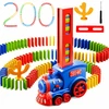 Automatinis domino traukinuko rinkinys 200 vnt., elektrinis domino lokomotyvas, domino traukinys