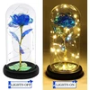 LED rožės gėlė, rožė stiklo kupole, dekoratyvinė mėlyna rožė su šviesele, LED rožė stiklo gaubte, mėlyna rožė kupole, šviečianti rožė po gaubtu