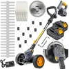 Powermat Akumuliatorinis žolės trimeris, 21V, su 2x 4Ah baterijomis, ratais, reguliuojamu ilgiu, sodo kraštų ir vejos pjovimui