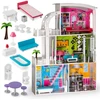 Ricokids Didelis trijų aukštų medinis lėlių namelis + baldai + terasa + liftas