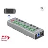Delock USB 3.2 Gen 1 šakotuvas su 7 prievadais + 1 greito įkrovimo prievadu + 1 USB-C™ PD 3.0 prievadu