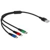 „Delock“ USB įkrovimo laidas „3 viename“, skirtas „Lightning“ / „MicroUSB“ / „Type-C“, 30 cm, 3 spalvų