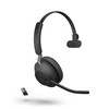 Ausinės Jabra Evolve2 65, MS Mono, Juodos. Belaidės, juodas Bluetooth, su Link 380 USB-A, optimizuota Microsoft Teams