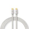 Nedis USB laidas| USB 2.0 | USB-C™ jungtis | USB-C™ jungtis |100 W 480 Mbps | Paauksuotas | 2,00m | apvalus | Pintas / nailonas | sidabras | Pakuotė su S