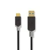 Nedis USB laidas | USB 3.2 Gen 1 | USB-A vyrelis | USB-C™ jungtis | 5 Gbps | Paauksuotas | 1,00 m | apvalus | PVC | Antracitas | Pakuotė su peržiūros langeliu
