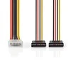 Nedis vidaus maitinimo kabeliai | Molex jungtis | 2x SATA 15 kontaktų lizdas | Paauksuotas | 0,15 m | apvalus | PVC | Įvairiaspalvis | vokas