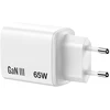 Verbatim GaN Travel Charger Essentials 65W, 2×USB-C PD, 1×USB-A QC, EU Plug, Baltas