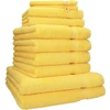 Rankšluostis 10 rankšluosčių rinkinys Betz Premium Quality, 470 g/m², saulės geltonumo: du vonios rankšluosčiai 70 x 140 cm / keturi rankšluosčiai 50 x 100 cm / du rankšluosčiai svečiams 30 x 50 cm / dvi prausimosi pirštinės 17 x 22 cm