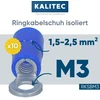 10 vnt. Kalitec Rksbm3 žiedinių kabelių antgalių rinkinys 1.5 - 2.5 mm² I iš dalies izoliuoti M3 mėlyni I variniai I Pvc apykaklė I skirti kabeliams ar laidams jungti I kabelių antgalis I kabelių jungtis I apsaugo elektros instaliaciją