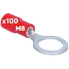 100 vnt. Kalitec Rksrm8 žiedinių kabelių antgalių rinkinys 0,5-1 mm² I iš dalies izoliuoti M8 raudoni I variniai I Pvc mova I skirti kabeliams ar laidams jungti I kabelio antgalis I kabelio jungtis I apsaugo elektros instaliaciją