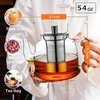 Virdulys 1600 ml stiklinis arbatinukas su sietelio įdėklu, cmxing arbatinukas su nuimamu nerūdijančio plieno arbatos sieteliu, borosilikatinio stiklo arbatos servisas juodajai, žaliajai arbatai