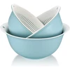 2-in-1 daugiafunkcinis virtuvės koštuvas, 3 dalių dvigubo sluoksnio koštuvų rinkinys, plastikinis makaronų koštuvas, kiaurasamtis vaisiams, ryžiams, daržovėms, salotoms, virtuvinis koštuvas, 3 dydžių, mėlynas
