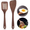 2 medinių mentelių rinkinys, medinės mentelės maisto gaminimui, medinė mentelė, virtuvė su grūdeliais, ilga rankena, nelimpanti medinė mentelė wok keptuvei su nelimpančia danga