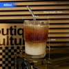 2 stiklinių puodelių rinkinys po 400 ml su dangteliu ir šiaudeliu, stiklinis kokteilių puodelis su šiaudeliu, hermetiškas vandeniui atsparus kavos puodelis, kelioninis puodelis, puodelis šaltai kavai, stiklinė, stiklinės šaltai kavai, bubble tea puodelis