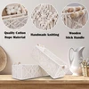 2 x Macrame laikymo krepšiai su medinėmis rankenomis, Haotian-x Baltas Boho vonios kambario dekoras, pinti krepšiai lentynoms, rankų darbo stalviršio tualetinio staliuko spintelės dėžutės miegamajam