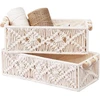 2 x Macrame laikymo krepšiai su medinėmis rankenomis, Haotian-x Baltas Boho vonios kambario dekoras, pinti krepšiai lentynoms, rankų darbo stalviršio tualetinio staliuko spintelės dėžutės miegamajam