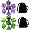 2 žaidimo kauliukų rinkinys, skirtas dungeons and dragons vaidmenų žaidimams, poliedrinių kauliukų rinkinys su juodu maišeliu (perlo tamsiai žalia + perlo violetinė)