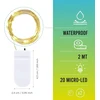 20 Led Mikroskupių Girliandos ant Baterijų, 2m, Vario Viela, Šiltai Balta