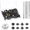 24 rinkiniai spaudžių, 15 mm metalinių spaudžių rinkinys, metalinis odinių spaudžių rinkinys su 4 montavimo įrankiais, tvirtos odinės spaudės drabužiams, kepurėms, striukėms, džinsams, drobei (juodos)