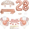 28-ojo gimtadienio dekoracija mergaitėms, gimtadienio karalienės tiara, princesės karūnos, 28-ojo gimtadienio juosta, 28 metų gimtadienio torto dekoracija, skaičių balionų rinkinys, mergaičių gimtadienio vakarėlio dekoras, rožinis auksas