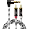 3.5mm į 2 Rca kampinis audio kabelis, 1m, paauksuotas