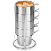 4 nerūdijančio plieno puodelių rinkinys, dvigubų sienelių nerūdijančio plieno kavos puodeliai, espresso puodelių rinkinys su stovu, sudedami puodeliai, espresso puodeliai su stovu namams, kavinei