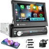 Automagnetola 4gb+64gb automobilinis radijas 1 Din 8 branduolių Android su belaidžiu Carplay, Android Auto, Mirrorlink, 17.7 cm/7 colių Ips jutikliniu ekranu su Gps Nav, Bluetooth, Wifi & 4g Hifi Am/fm/rds radijo Dsp/eq atbulinės eigos kamera