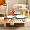 6 viename vaikiškas būgnų rinkinys, medinis būgnų rinkinys, muzikinis staliukas su ksilofonu ir vėjo varpeliais, montessori mušamųjų instrumentų žaislas kūdikiams nuo 1 metų, dovana, b